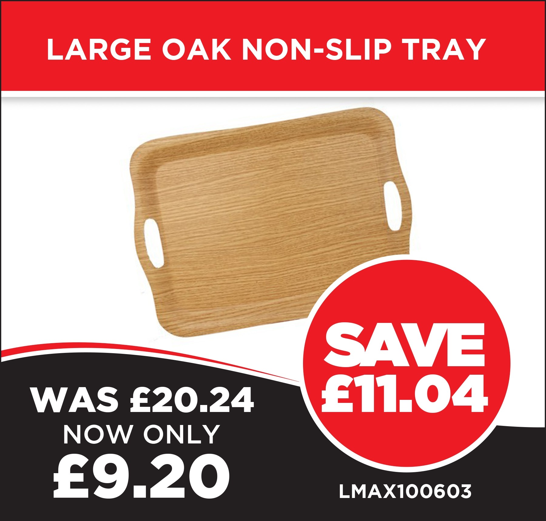 Large Oak Finish Non-Slip Tray